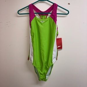 Girls 16 Speedo New Green Pink One Piece Swimsuit